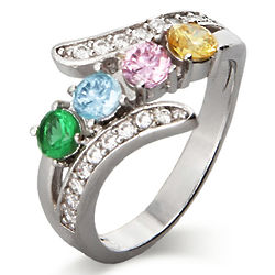 Close to the Heart 4-Stone CZ Bypass Birthstone Mother's Ring