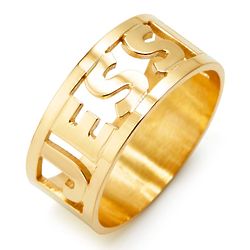 Personalized Cut Out Block Gold Name Ring