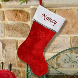 Embroidered Snowflake Red Christmas Stocking
