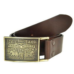 Antiqued Plaque Buckle Leather Belt