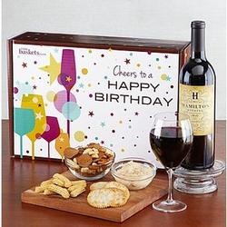 Happy Birthday Red Wine and Gourmet Snacks Gift Box