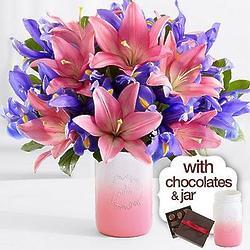 Truly Spectacular Mom Bouquet with Pink Mason Jar & Chocolates