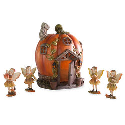 Enchanted Pumpkin House and Fairy Figurines