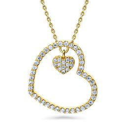 Gold-Flashed Sparkling CZ Open Heart Fashion Pendant