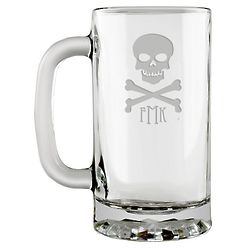 Monogrammed Skull and Cross Bones Glass Beer Mug