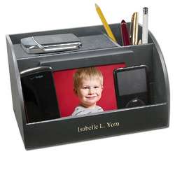 Black Charging Station with Photo Frame and Pencil Cup