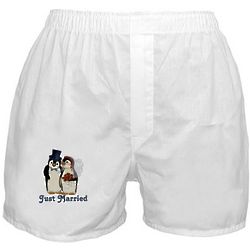 Just Married Penguin Wedding Boxer Shorts