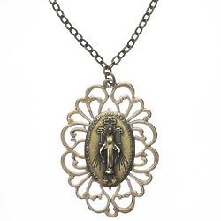 Brass Filigree Miraculous Medal Necklace