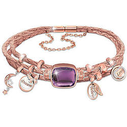 Copper and Amethyst Braided Leather Bracelet