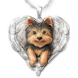 Yorkies Are Angels Heart Shaped Engraved Pendant