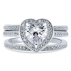 3-Piece Sterling Silver Heart-Shaped CZ Halo Heart Ring