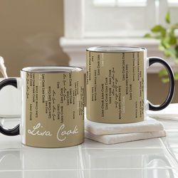Cascading Names Personalized Black Handle Coffee Mug