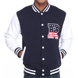 Men's Navy Flag Fleece Varsity Jacket