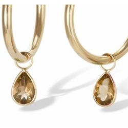 14k Gold Pear Shaped Citrine Charms for Hoop Earrings