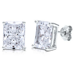 Sterling Silver Radiant Cut Cubic Zirconia Solitaire Earrings