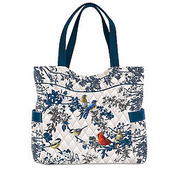 Songs of Spring Bird Art Quilted Tote Bag