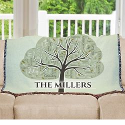 Personalized Family Tree Word-Art Tapestry Throw