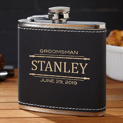 Personalized Stanford Hip Flask Groomsmen Gift in Black