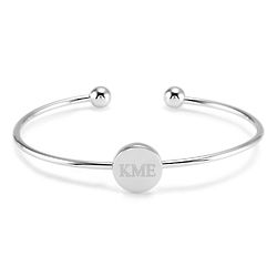 Personalized Monogram Circle Signet Silver Cuff Bracelet