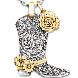 Country Rose Western Boot Pendant Necklace