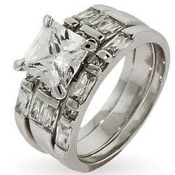 Princess Cut Three Ring Engagement Set