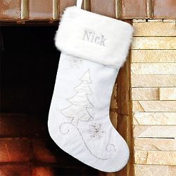 Personalized Velvet Beaded Stocking in White