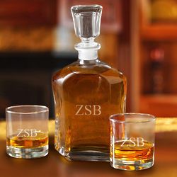 Decanter and 2 Low Ball Glasses with Personalized Initials
