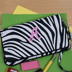 Embroidered Zebra Print Pencil Case