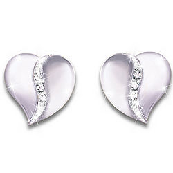 Sterling Silver Heart-Shaped Diamond Earrings