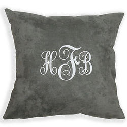 Embroidered Monogram Suede Throw Pillow