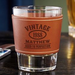 Aged to Perfection Whiskey Glass with Personalized Leather Wrap