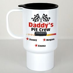 Personalized Daddy's Pit Crew Travel Mug in White