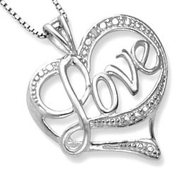 Sterling Silver Diamond Heart Love Necklace