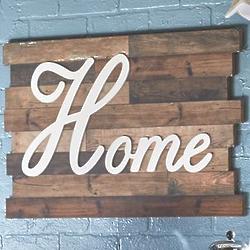 Home Text Art on Rustic Wood Background