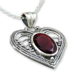 Love Rejoice Garnet and Sterling Heart Necklace