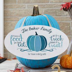 Personalized Oval Wood Pumpkin Sign in Teal