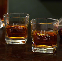 Personalized Wedded Bliss Square Whiskey Glasses