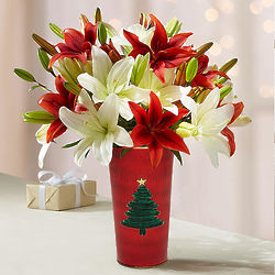Holiday Lilies Double Bouquet and Vase