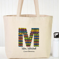 Crayon Letter Personalized Teacher Tote Bag