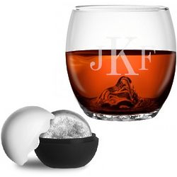Classic Monogram Roller Rock Glass with Ice Mold