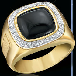 Men's Diamond Distinction and Onyx Gold Plated Band Ring