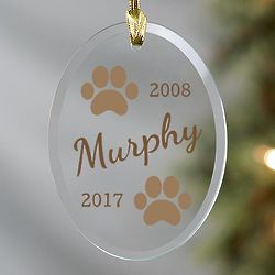 Personalized Paw Prints Memorial Glass Ornament