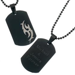 Black Stainless Steel Engraved Tribal Dog Tag Pendant
