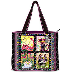 Cranky Cats Quilted Tote Bag with Cosmetic Case