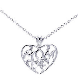 Sterling Silver Cubic Zirconia Open Heart Mom Necklace