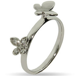 Double Butterflies Silver Stackable Ring