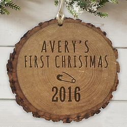 Personalized Baby's First Christmas Wood Ornament