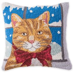 Tabby Cat Hooked Wool Holiday Throw Pillow