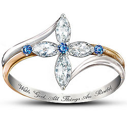 The Trinity Women's Ring with Marquise-Shaped White Topaz Cross