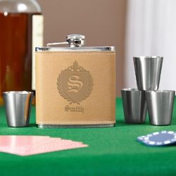Oxford Personalized Leather Wrapped Flask Set